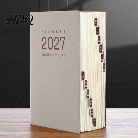 Flat Lay Writing Notebook 2027 Daily Monthly Planner Agenda Vintage Sheepskin Texture Cover Thick Paper Book for Business Office And Personal