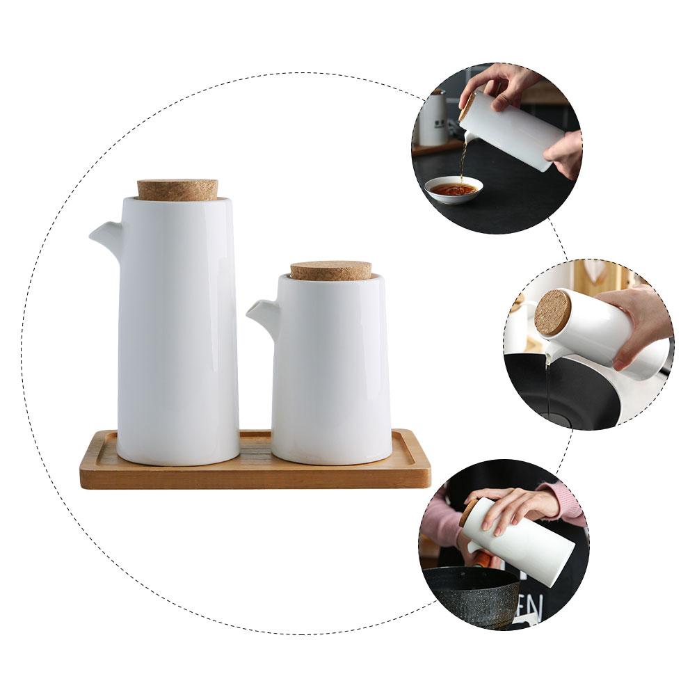 Olive Oil Ceramic Pot Bottle Syrup Seasoning Bottles Kitchen Sauce Holder White Storage Ceramics
