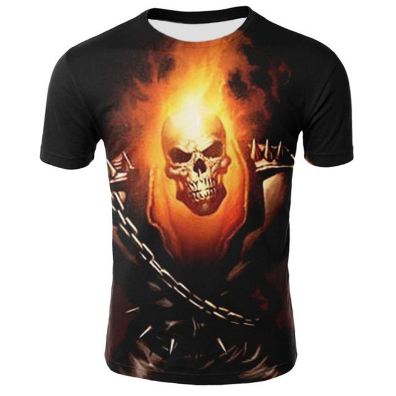 

Fashionable Flame Skull Pattern 3D Digital Printed Short Sleeved Men s T-shirt 6XL
