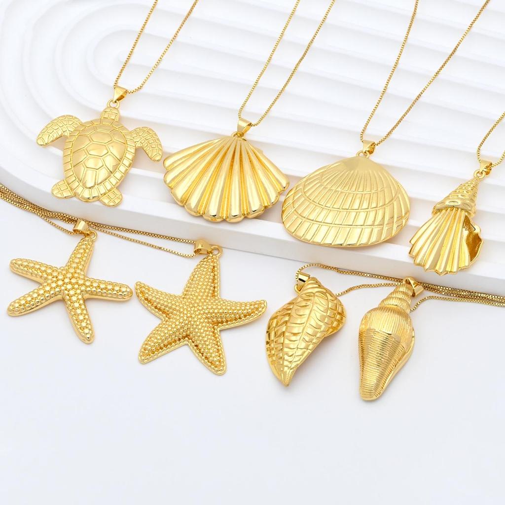 European Ocean Life Starfish & Shell Gold-Plated Clavicle Pendant