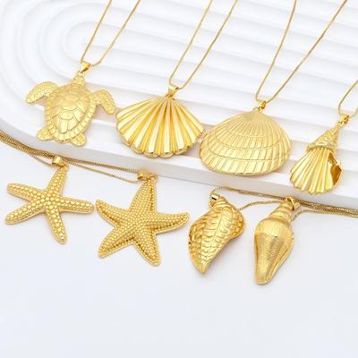European Ocean Life Starfish & Shell Gold-Plated Clavicle Pendant