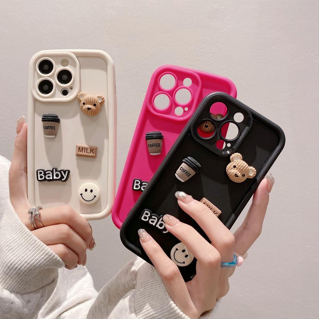 Gaozhu Suitable for Apple 16PRO Coffee Bear Jewelry Mobile Phone Case IPhone 11/12 Full-inclusive Anti-fall Protection Case