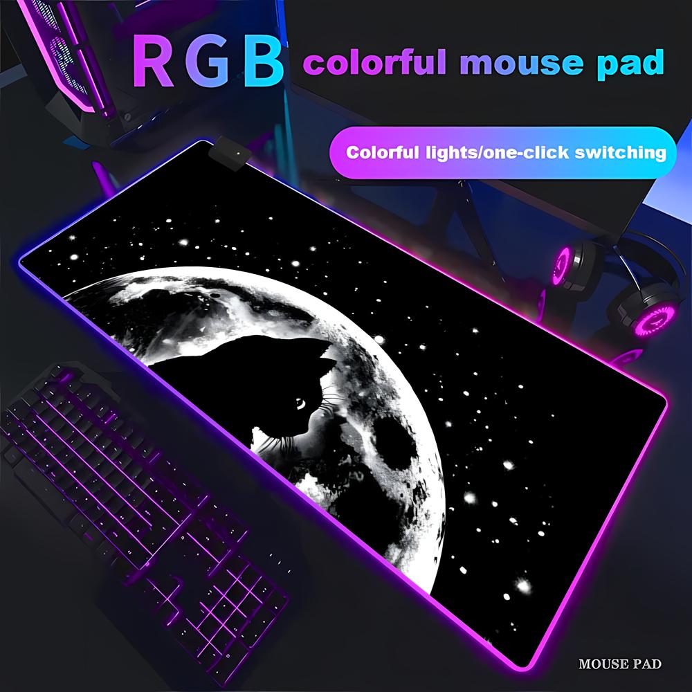 

RGB Каваї Чорний Кіт Килимок для Миші, Дуже Великий Килимок для Миші зі Швами по Краях, Килимок для Клавіатури, Ідеально для Офісу та Ігор HYBXAXC RGB700x400x4mm