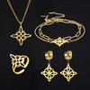 Stainless Steel Jewelry Set Witchcraft Knots Pendant Necklace Bracelet Earring Rings Collection Fashionable Accessories