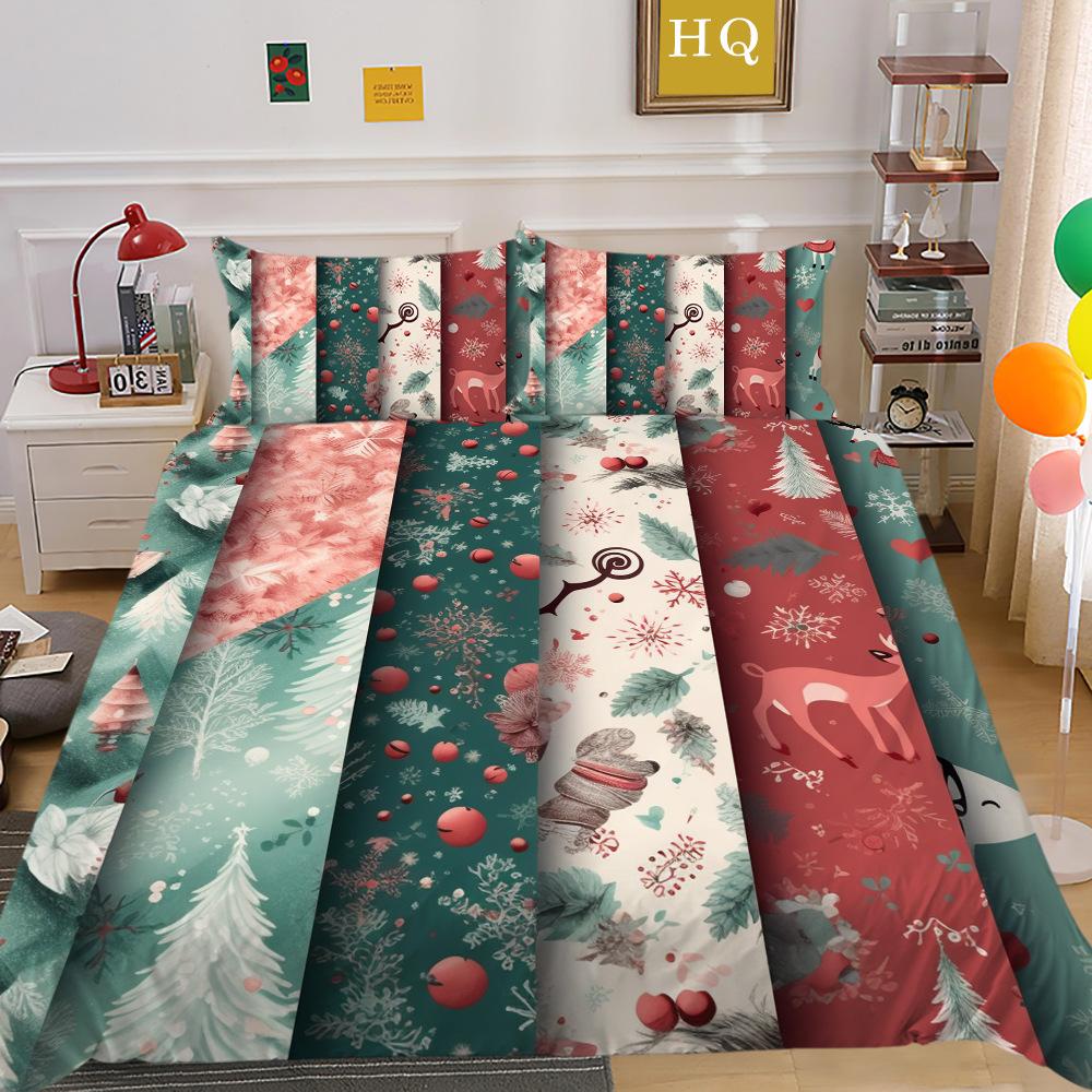 Weihnachtsdruck 3D-Druck Polyester Kissenbezug Bettbezug Zwei- oder Dreiteiliges Set