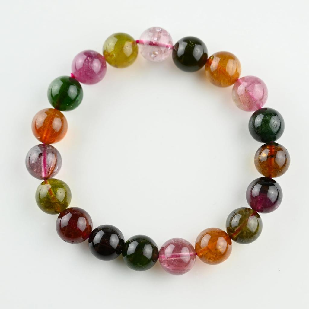 Tourmaline 11mm Inner Natural Power Stone [Eigado] Multi-Colored Bracelet, Beads, Diameter Approx. 17cm, Stone,
