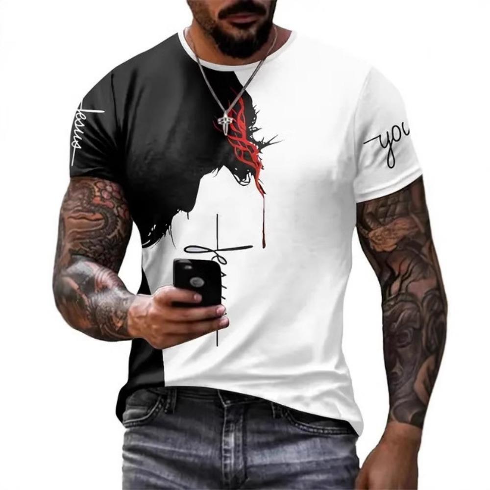 Fashionable and casual 3D printed short sleeved round neck T-shirt