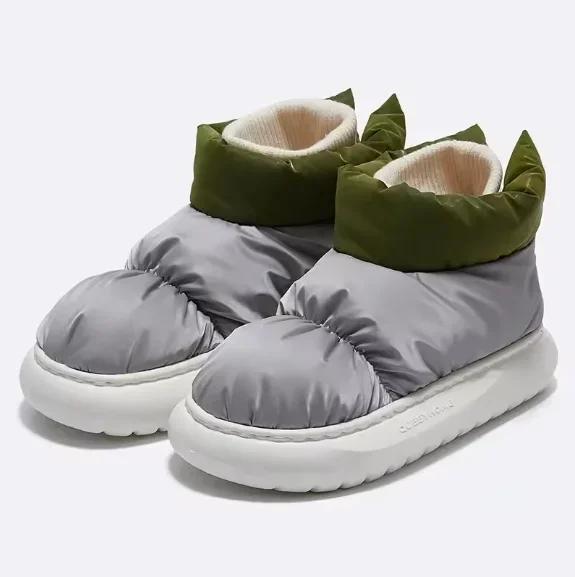 Klobige Damen Schneestiefel Warme Daunen Winter Wasserdicht Damen Stiefelette mit Fell Rutschfest Bonbonfarben Baumwollschuhe Frau