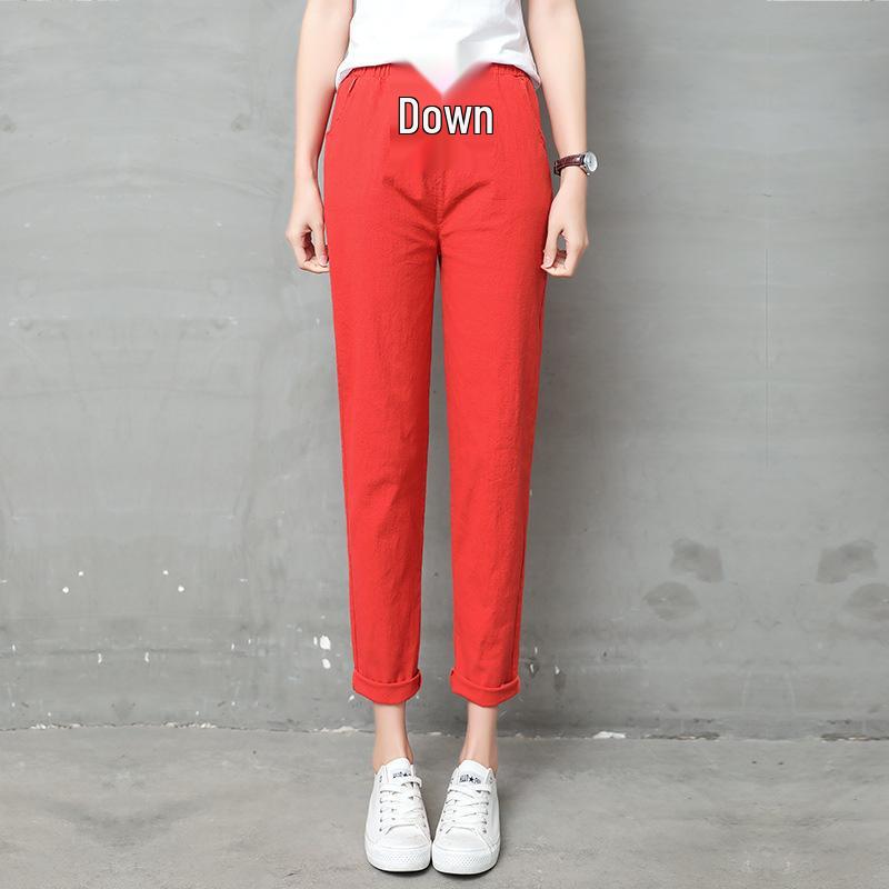 Damen Baumwollleinen Haremshose - Frühling/Herbst, Casual, Leicht, Petite, Gekürzt, Sieben/Achtel-Länge.