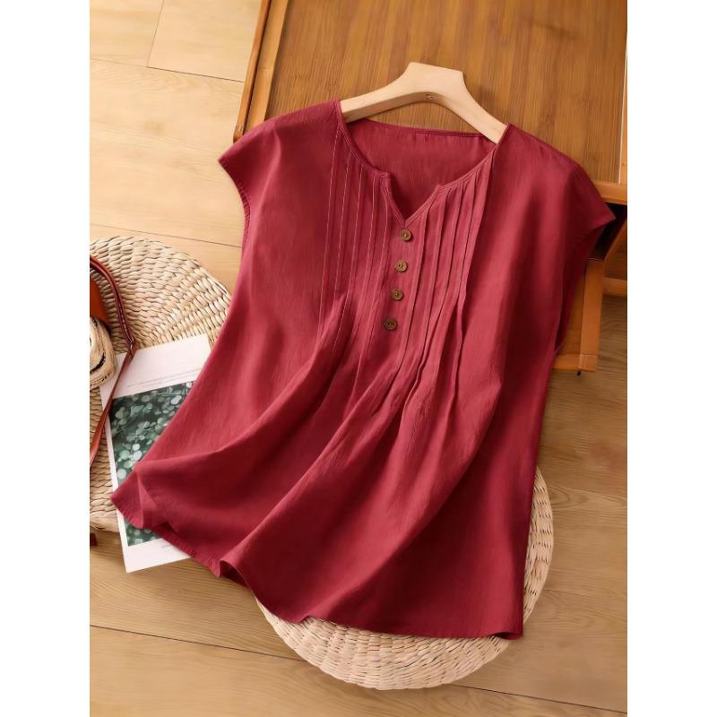 Womens Casual Fashion Sleeveless Linen Cotton Blouse Shirt
