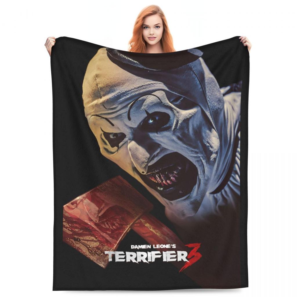 TERRIFIER 3 Comic Con Teaser Blanket Christmas Warm Pattern Plush Bedding Throws For Couch Bed Flannel Bedspread Bed Cover