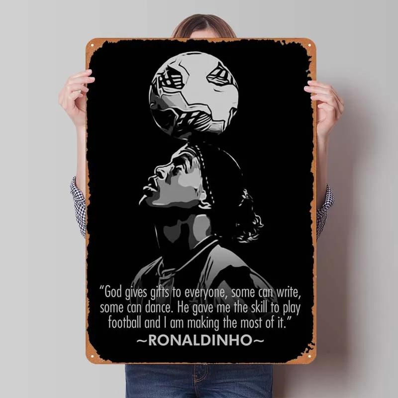 Ronaldinho Sign Sportposter Metallväggkonst av Muraler Vintage Metallplåtskylt Plakett för Väggkonstdekoration Mank Cave Retro Hem
