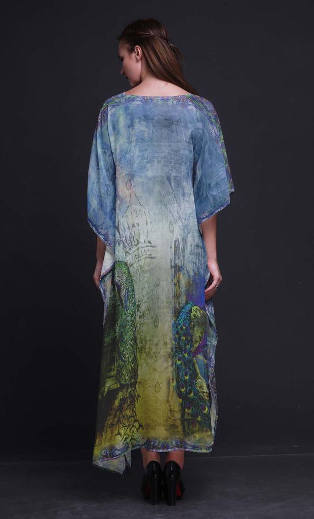 Phagun Peacock Mughal Womens Long Beach Kaftan Beachwear Bikini Coverup Maxi