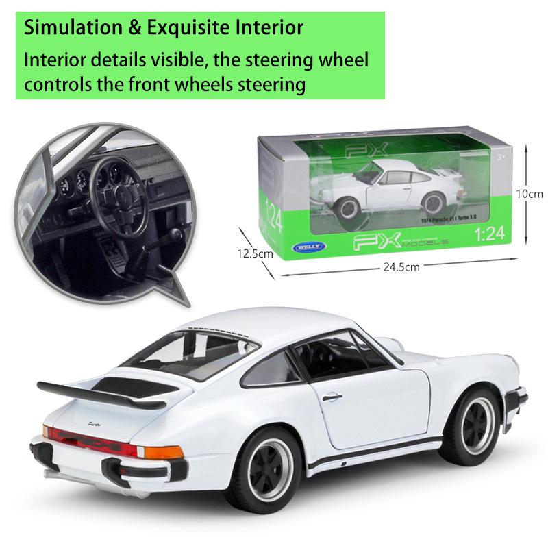 1/24 Scale Welly  Porsche 911 Turbo3.0 Alloy Car Model Diecasts Metal Toy Vehicles Car Model High Simulation Collection Childrens Gifts