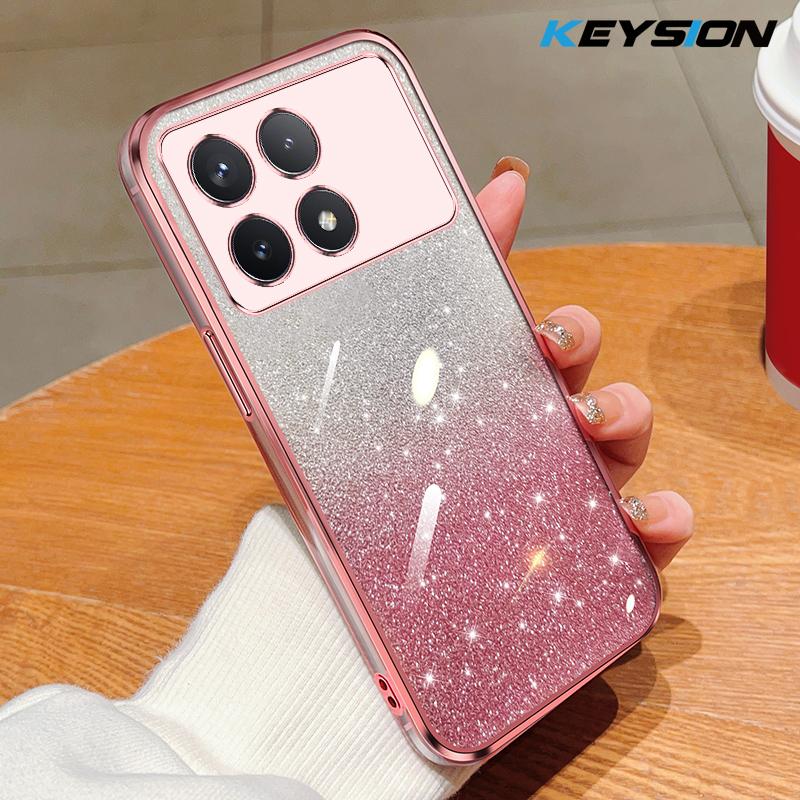 

KEYSION Luxury Plating Glitter Phone Case for Xiaomi POCO M6 Pro 4G Transparent Soft TPU Shockproof Back Cover for POCO X6 Pro 5G for POCO X6 Pro