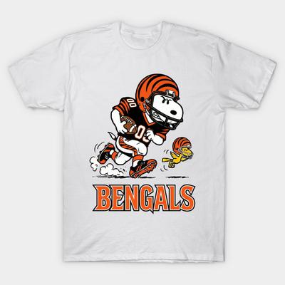 Asian Size Men Black Print T-shirt Snoopy Cincinnati Football Retro Fan No-Cut Heat Transfer Print Cotton Tshirt