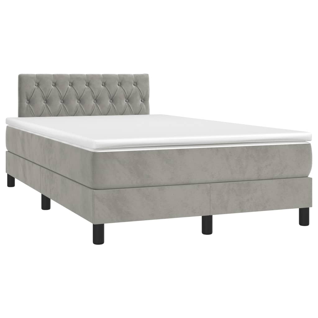 Box Spring Bed with Mattress Light Grey 120x190 cm Velvet