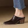 2024 New Spring Summer Leather Mules High Heels Women Shoes Pointed Toe Women Pumps Fashion Shoes for Women Ladies Shoes