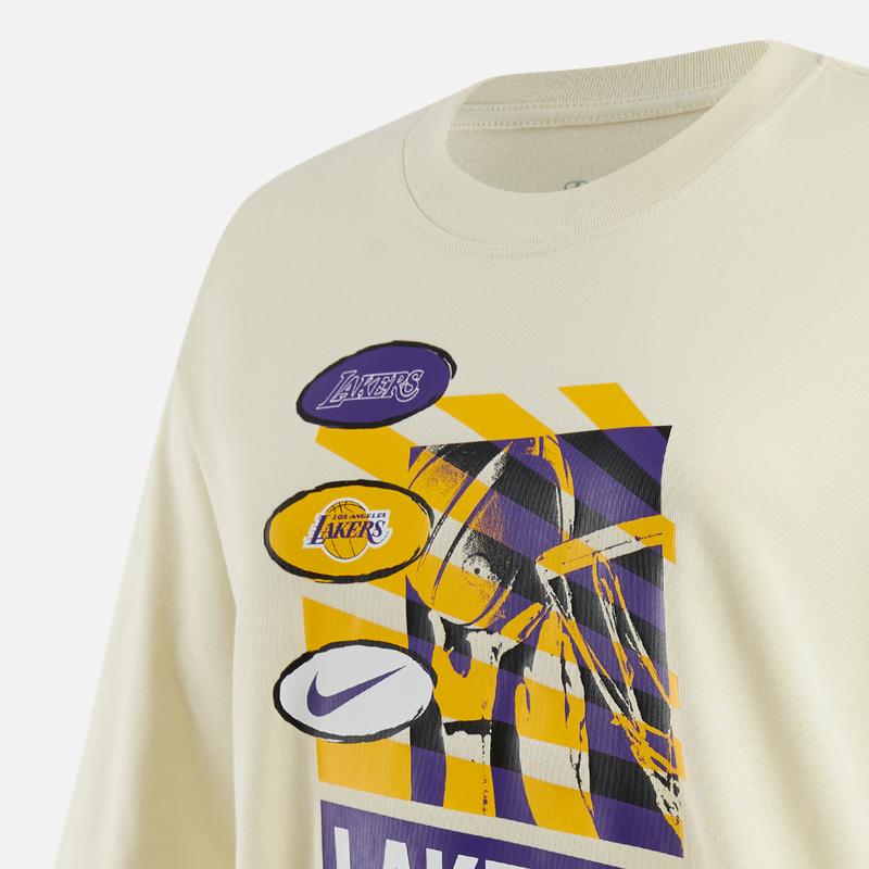 Nike X NBA Collaboration Los Angeles Lakers Logo Letter Print Pattern Crew Neck Pullover Short Sleeve T-Shirt Women T-Shirts Coconut-Milk HF0982-113