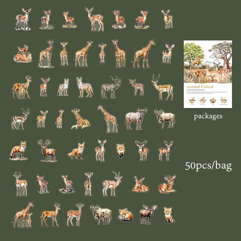 

Mr. Paper, 4 Styles, 50PCS/bag, Animal Themed Stickers, DIY Collage Zoo Decoration Stickers