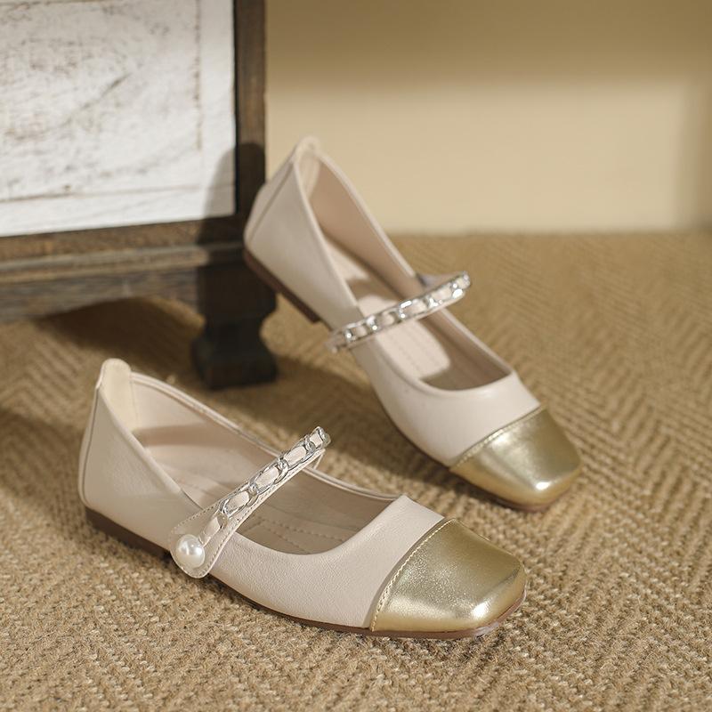 

Fashion Women s Lolita Chain Strap Mary Janes Mixed Color Gold/Silver Flats Ballerinas Square Toe Loafers Daily Barefoot Shoes Ladies 34 золотой