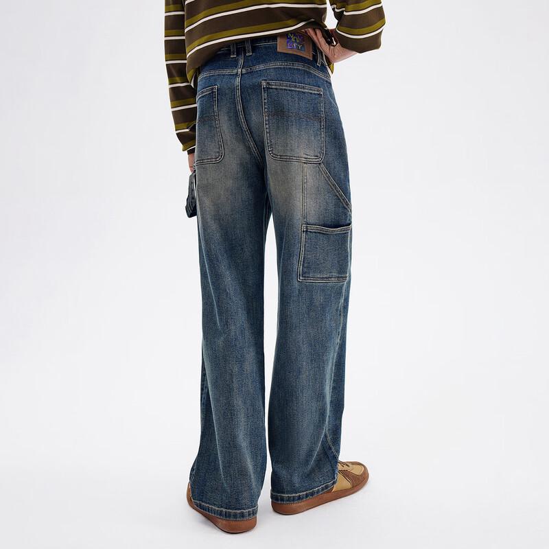 NVG·YOUNG Men's Washed Straight-Leg Workwear Jeans