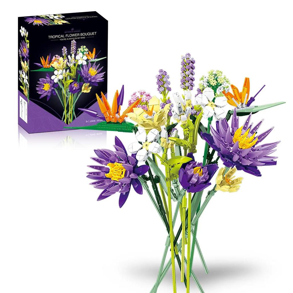 891PCS Romantisk Blomsterbukett Byggklossar Evig Blomma Växt Montera Klossar Kreativ Skrivbordsdeko Barn DIY Leksaker Gåvor