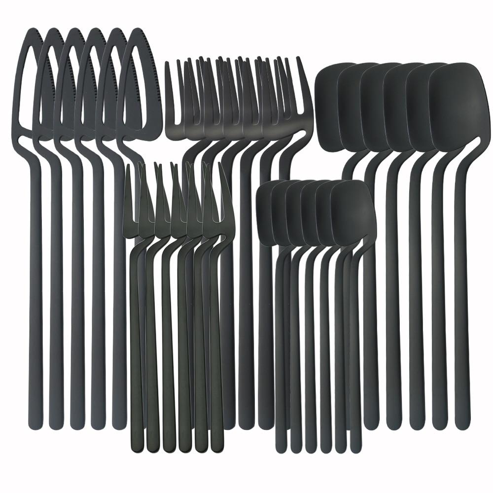 

6 комплектов красочных матовых столовых приборов, набор посуды из нержавеющей стали 18/10, нож, вилка для фруктов, ложка, обеденный набор, кухонные столовые приборы, набор посуды чёрный