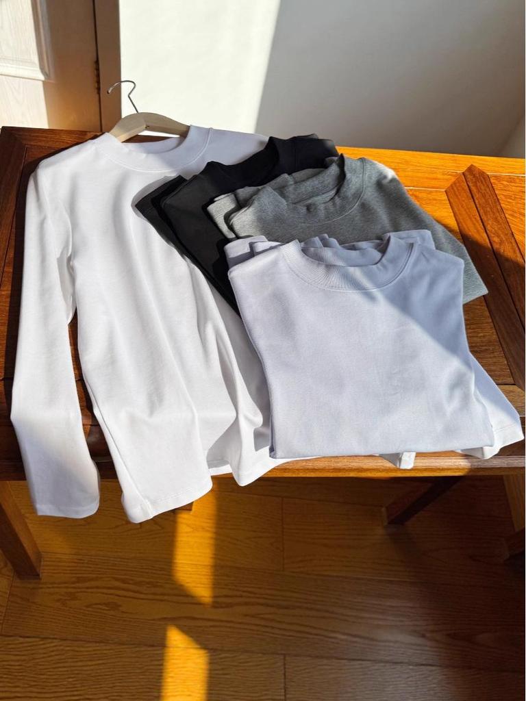 Exquisite Women's Long Sleeve Pure Cotton Stand-up Collar T-shirt - Slightly Loose Fit, Early Spring Round Neck Base Layer