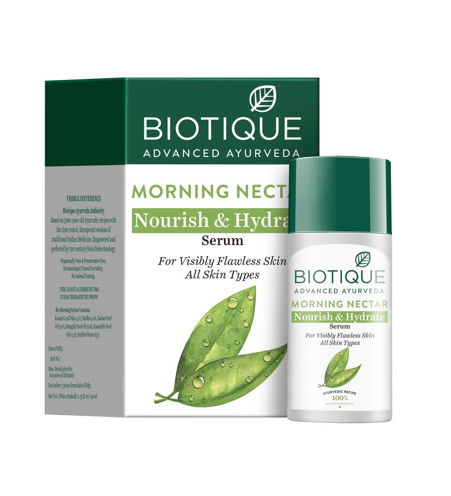 Biotique Morning Nectar Makelloses Serum 40ml – Gegen dunkle Flecken, Feuchtigkeitsspendend, Aufhellend für alle Hauttypen