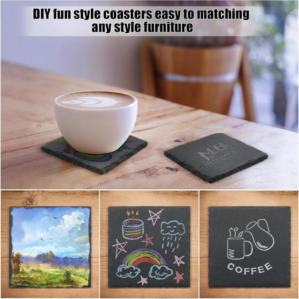 Slate Coaster Sets, 4/8pcs Square Slate Coasters, Heat Insulation Mats, Anti-scald Non-slip Table Mats, Kitchen