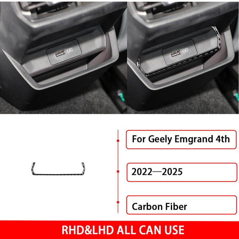 For Geely Emgrand 4th —2025 Real Carbon Fiber Sticker Rear Charger Frame Cover Trim Decorative Accessories