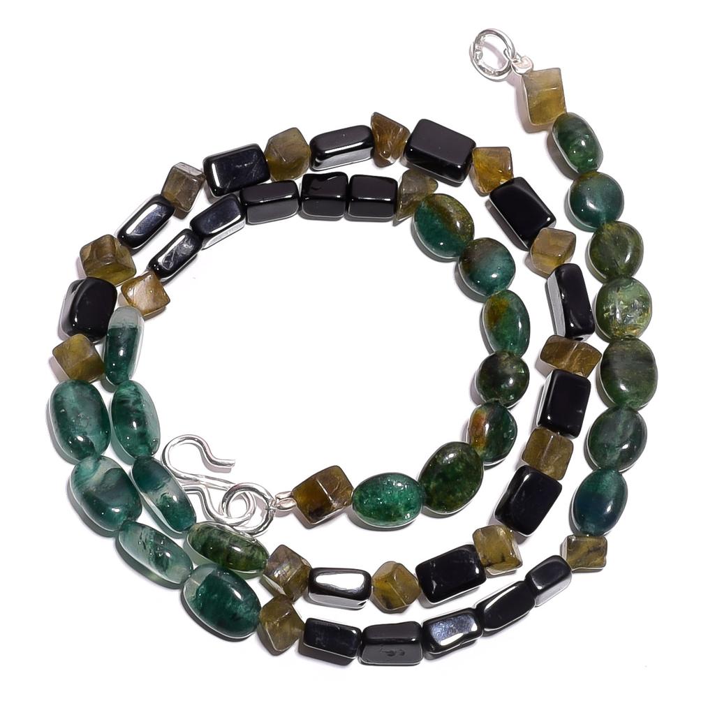 Natural Aventurine Black Onyx Labradorite Gemstone Beads Necklace 17" UB-5101 UB-5101