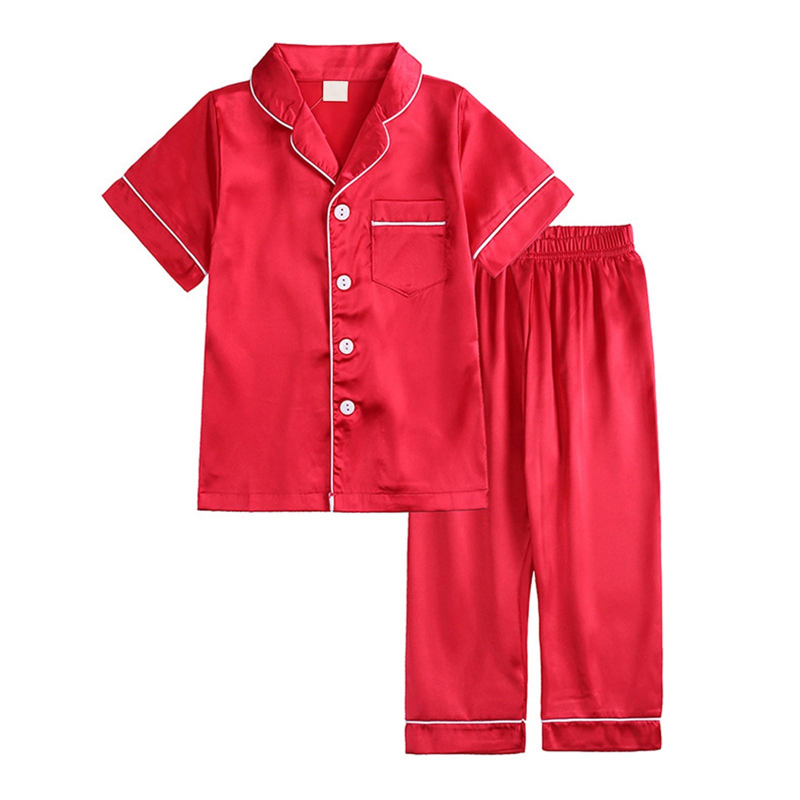 

Детский летний шелковый пижамный комплект, дышащая одежда для сна для мальчиков и девочек 90 красный