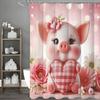 Rosa Söt Liten Gris Kärlekshjärta Blommig Duschdraperi, Dekorativt Duschdraperi för Badrum, Vattentätt Duschdraperi med Krokar