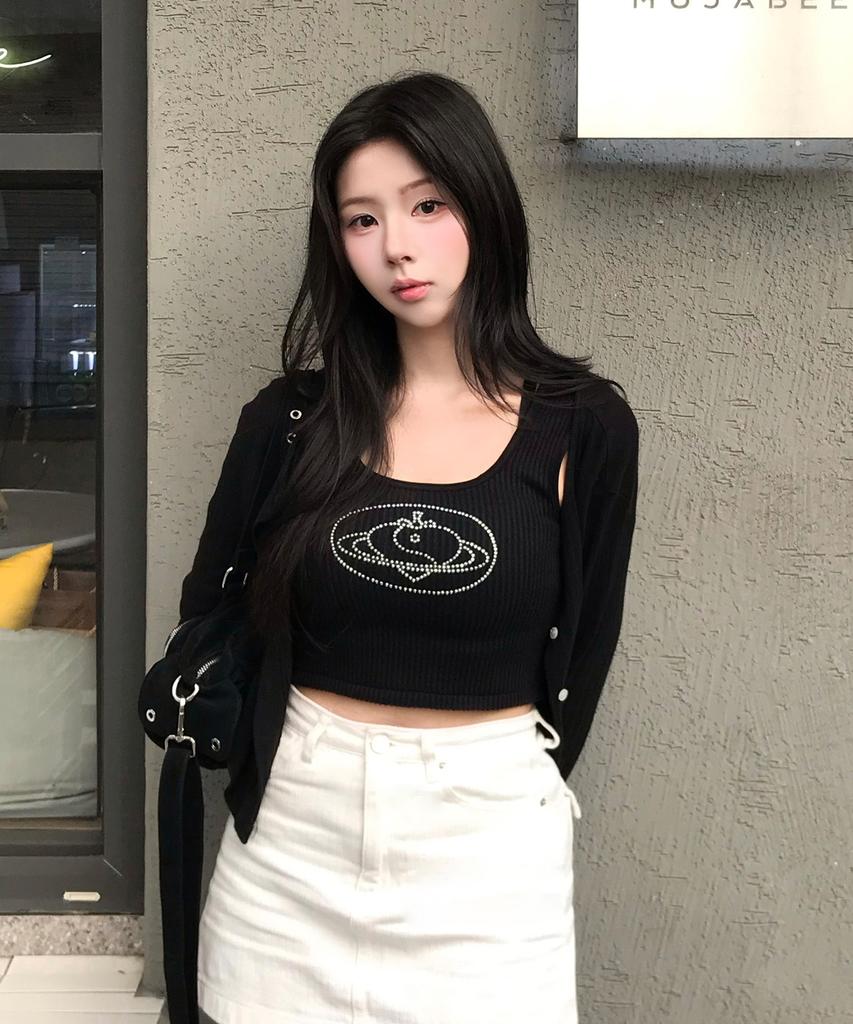 PLASMA SPHERE Space Top In Black X Silver (Crop Knit Sleeveless)