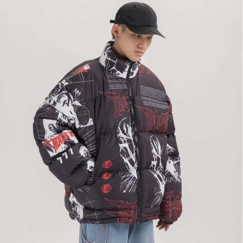 Unisex Oversized Winter Cotton Puffer Jacket With Full Print Streetwear Style Teens Adults
