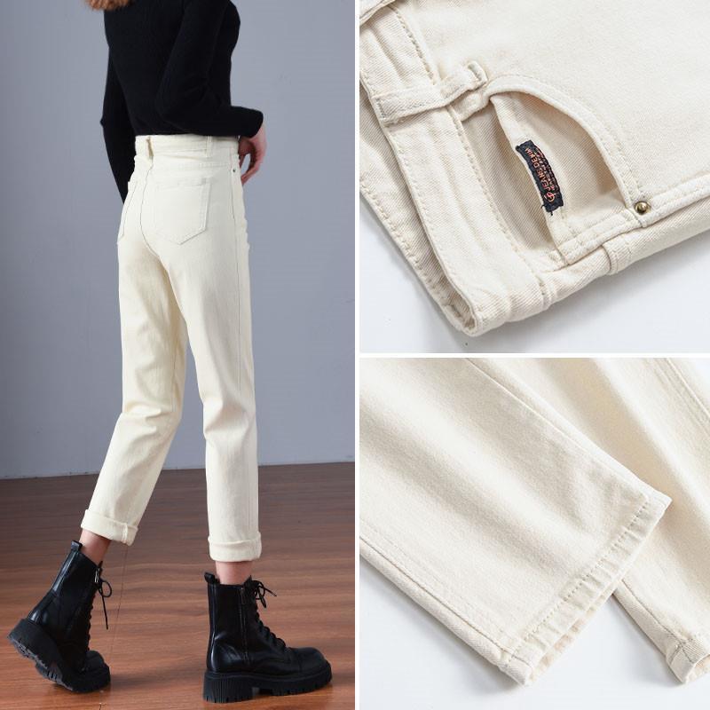 New Arrival 2026: Women's Off-White High-Waisted Slim-Fit Skinny Jeans, Versatile Straight-Leg Style for Spring