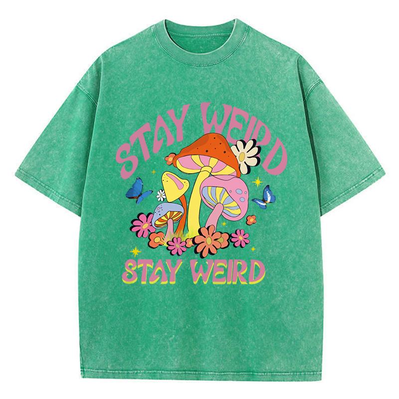 

Stay Weird Mushroom Flower Design Washed T Shirt Woman Summer Hip Hop T-Shirts Cotton Oversized Clothes Short Sleeve S