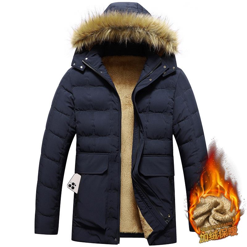 Men's Plus Size Hooded Winter Cotton Jacket - Casual and Versatile Dad Style Outerwear