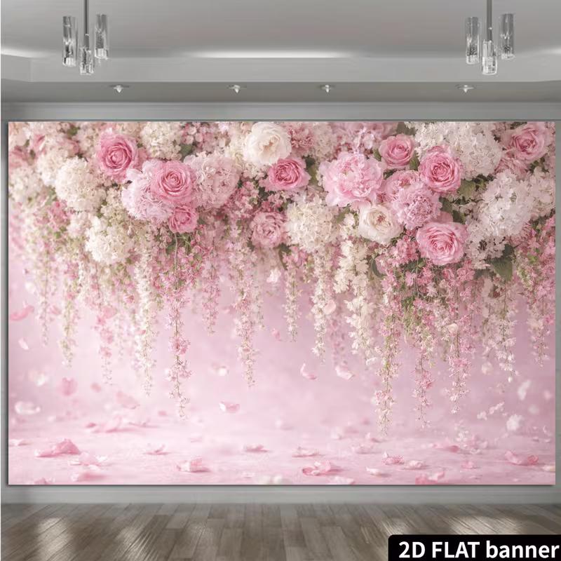 2D Flat Print Romantic Wedding Flower Backdrop Party Background Cloth