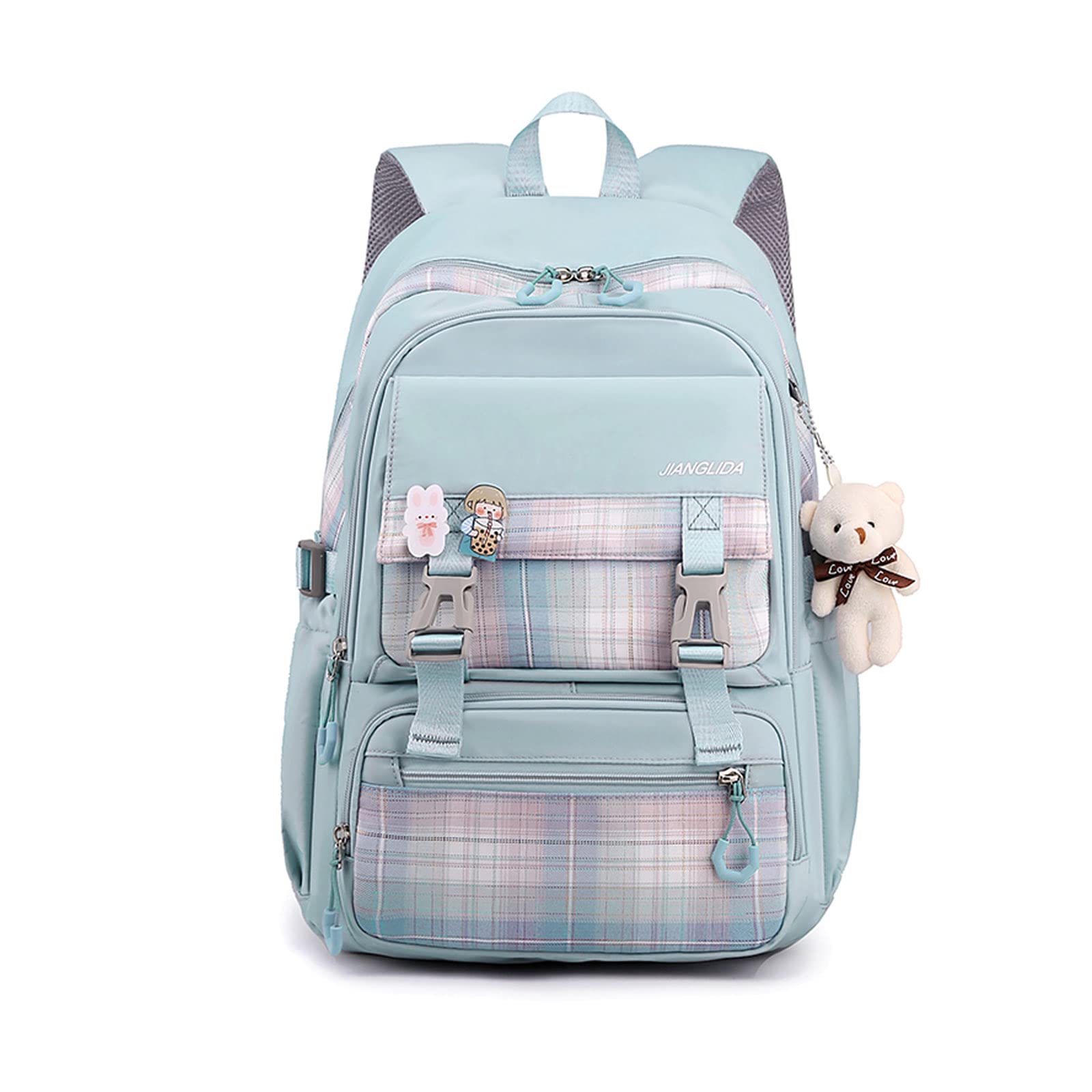 

Рюкзак для большого ПК A4 В школу Много школьных Клетчатый Значок медведя Синий [FANDARE] Женщины, Студенты, Вместимость, Милый, Отделение для 15,6-дюймового ноутбука, Совместимый, синий