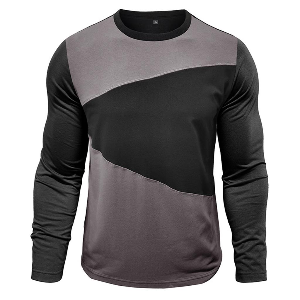 Men'S Round Neck Contrasting Loose Casual Long Sleeved Shirt