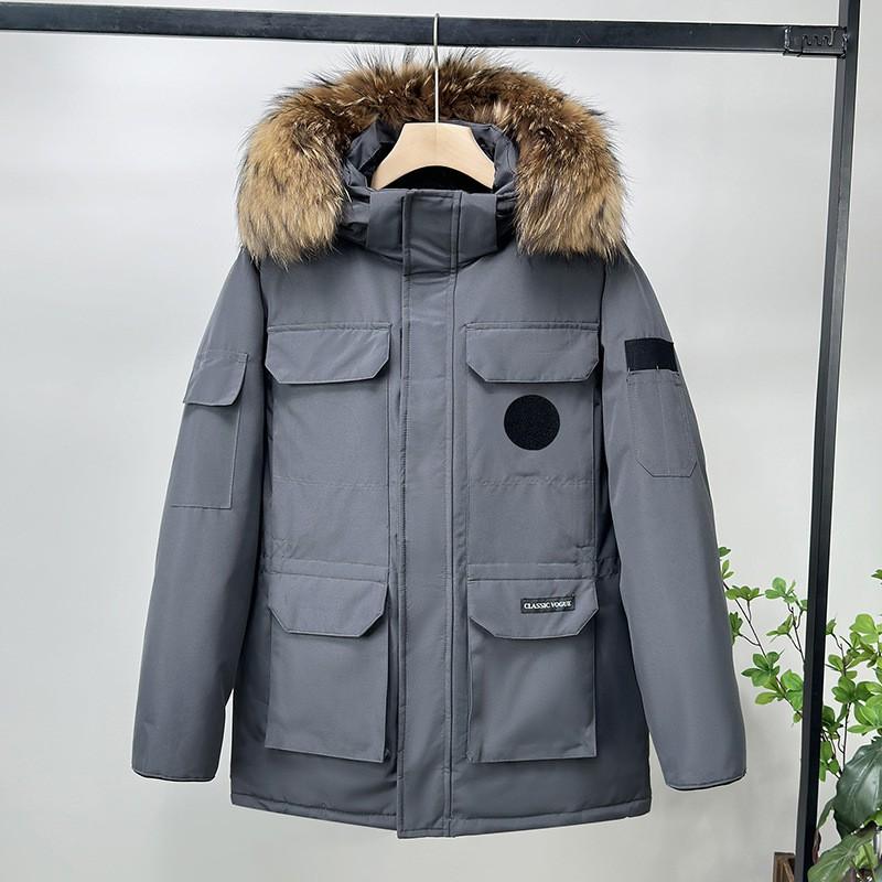 Mens Womens Mid-Length Parka With Detachable Faux Fur Collar Winter Down Coat - Warm Thick Hooded Multi-Pocket