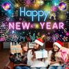 Neon Happy New Year 2026 Banner - Large Colorful Disco Theme Party Backdrop with Hanging Rope - New Years Eve Party Supplies 2026 - Holiday Photo