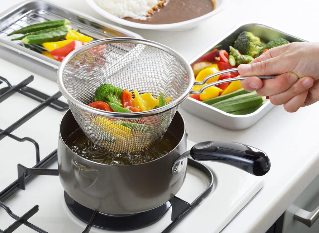 Yoshikawa Tempura Deep Gas and Induction Made in Fryer with SJ3163 Pan, Single-Handed Pot, Fryer, 16cm, Compatible, Japan, Colander,