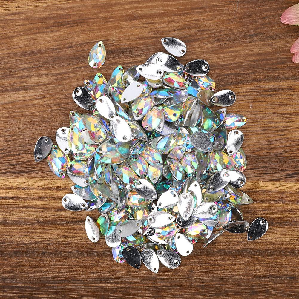 200 Pcs   Bd Acrylic Resin Drip Sewing Rhinestone Buttons 7x12mm Shoe Decoration less thanbr(  Coloured )