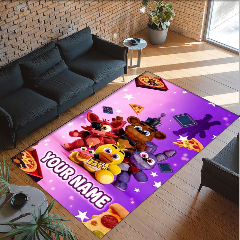 Personalized Crystal Velvet Carpet Custom Name Text,Five Nights at Freddy’s Anti Slip Area Rug For Home Decoration