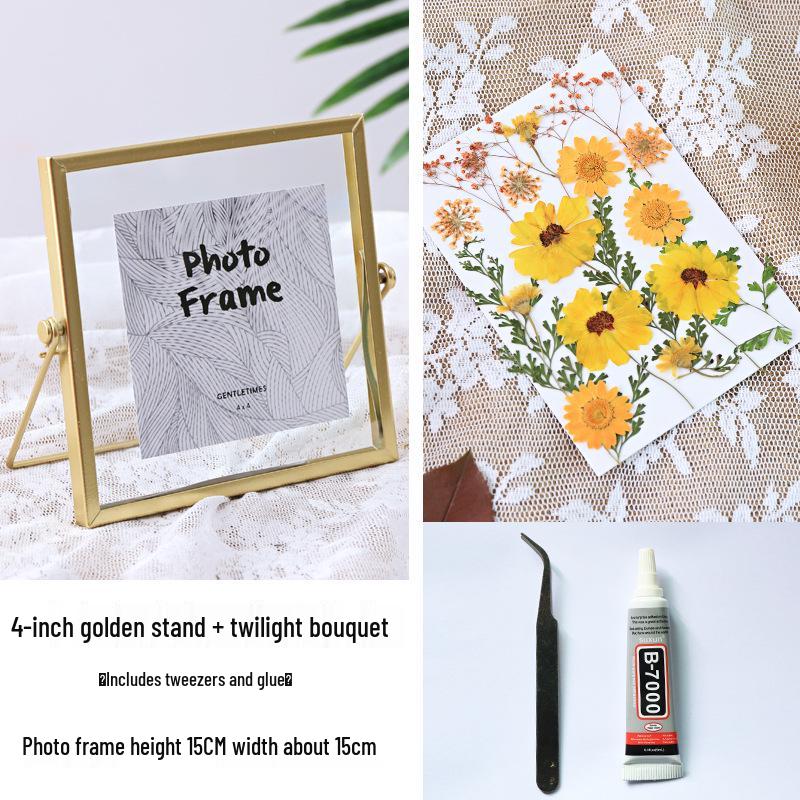 Nordischer Stil Geometrischer Metall-Glas-Fotorahmen für Trockenblumen - DIY Geprägte Pflanzen specimen Anzeige, Kreatives Gold, Größen 4x6 & 7 Zoll