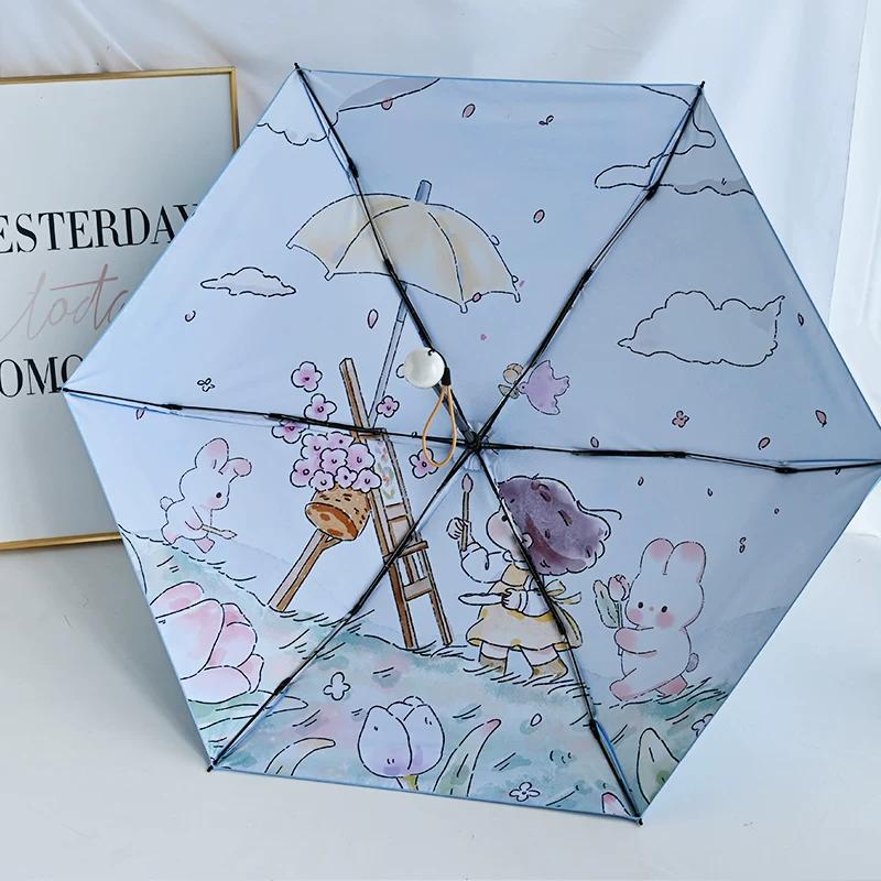 Mini Five-Fold Umbrella Cute Inner Flower Color Plastic Sun Umbrella Sun Protection UV Protection Girls' Bags Umbrella Small Portable